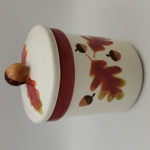Ceramic Acorn and Leaves Canister with Lid Fall Themed Oak Tree